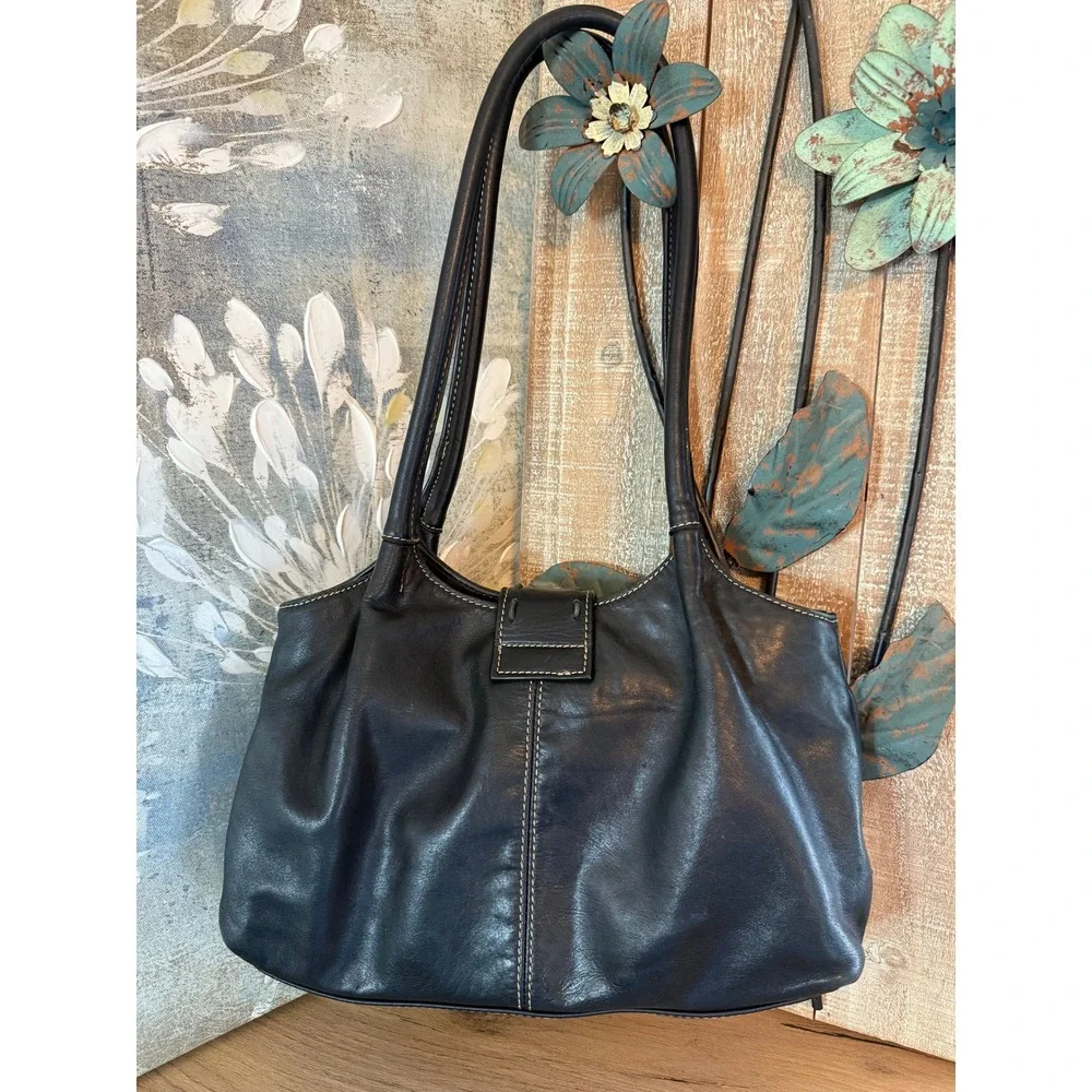 Bass Cedarbuck (GH Bass) Black Leather Shoulder Tote Handbag Double Strap Purse